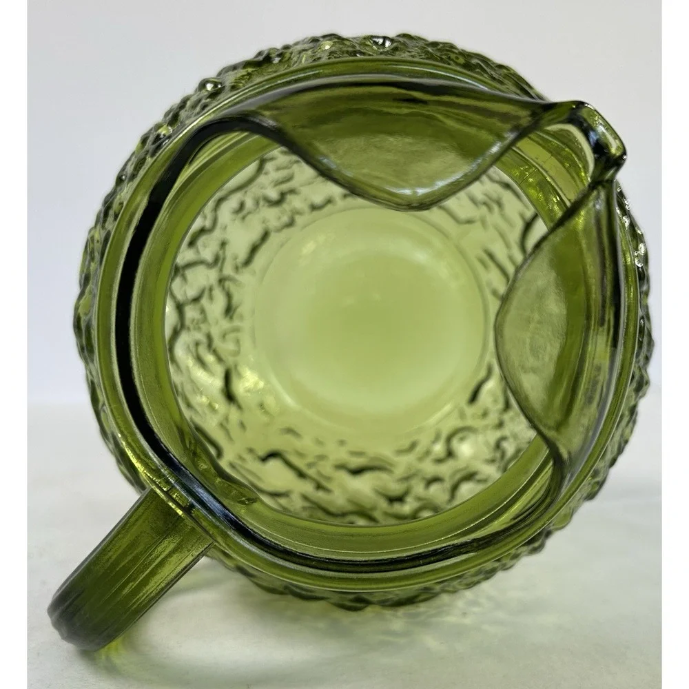 Vintage 1970s Anchor Hocking Milano/Lido Avocado Green Crinkle Ball Pitcher